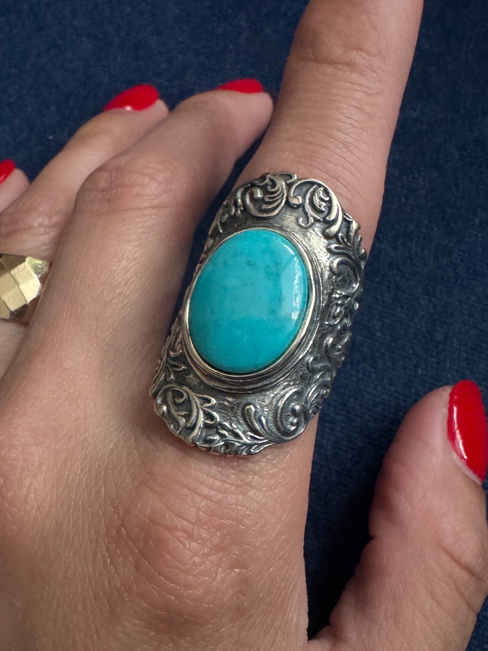 Or Paz sterling 925 Sterling silver statement ring‎ oval turquoise stone Size 8